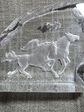 Frosted Clear Glass Horse Sculpture Freeform Art Glass Block